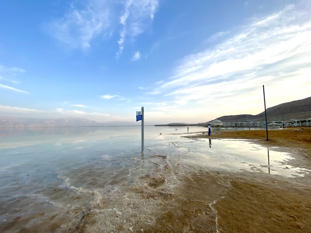 Dead Sea location in Israel with Jordan in the distance