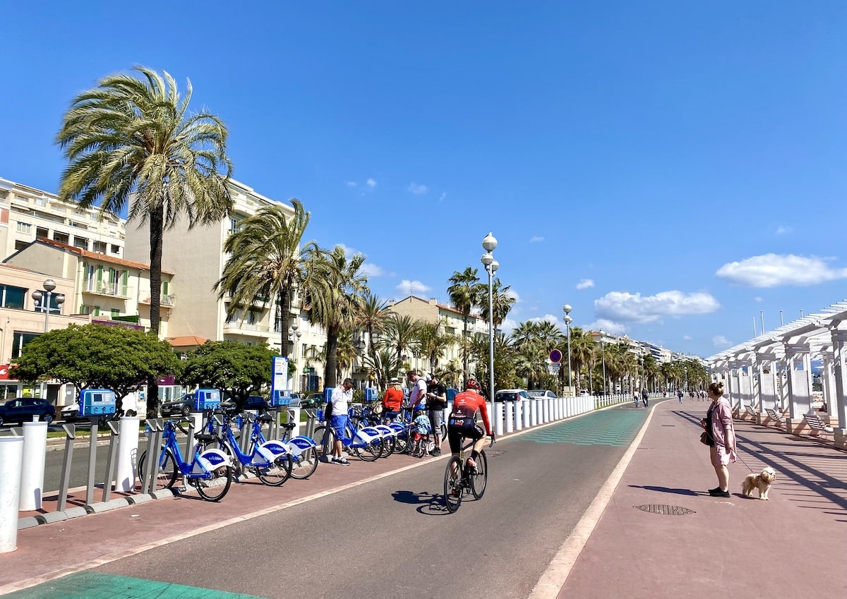 Cycling lane on the Bay of Angels in the French Riviera