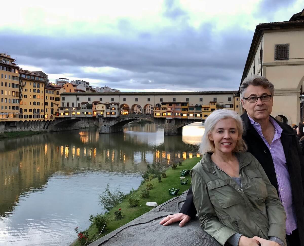Couple posing in Florence at the Ponte Vecchio
