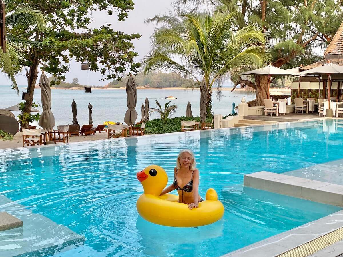 Beachfront swimming pool with yellow duck floaty