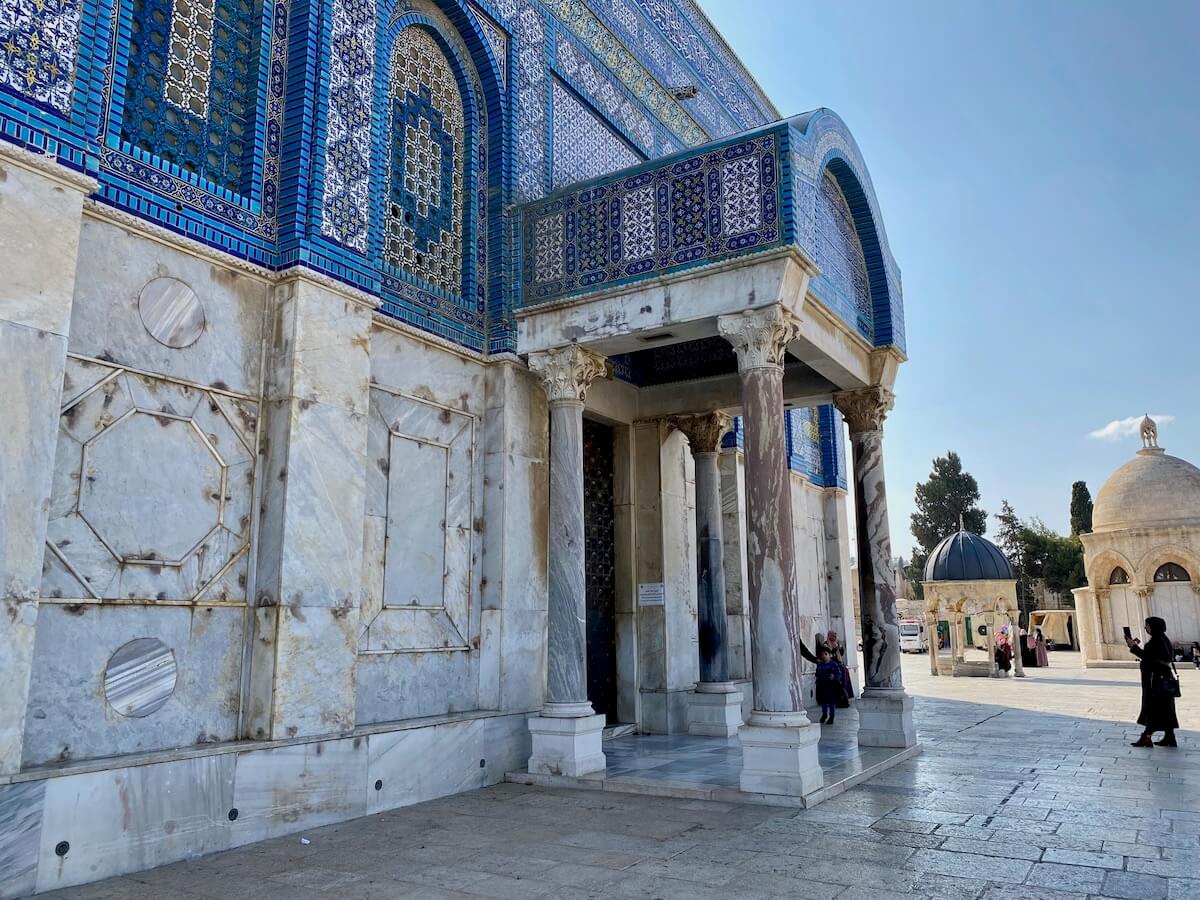 Wall of the Dome of the Rock with colorful tiles