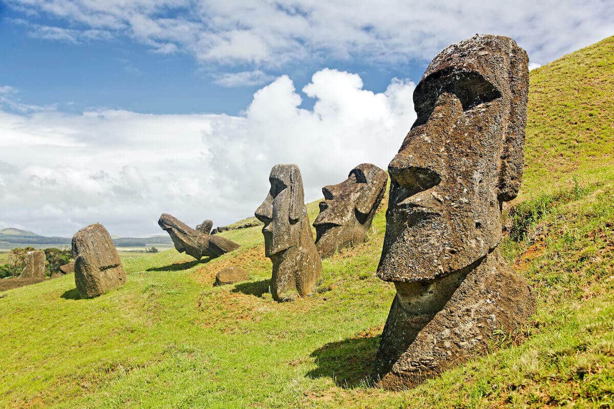 Standing stone figures on Easter Island.