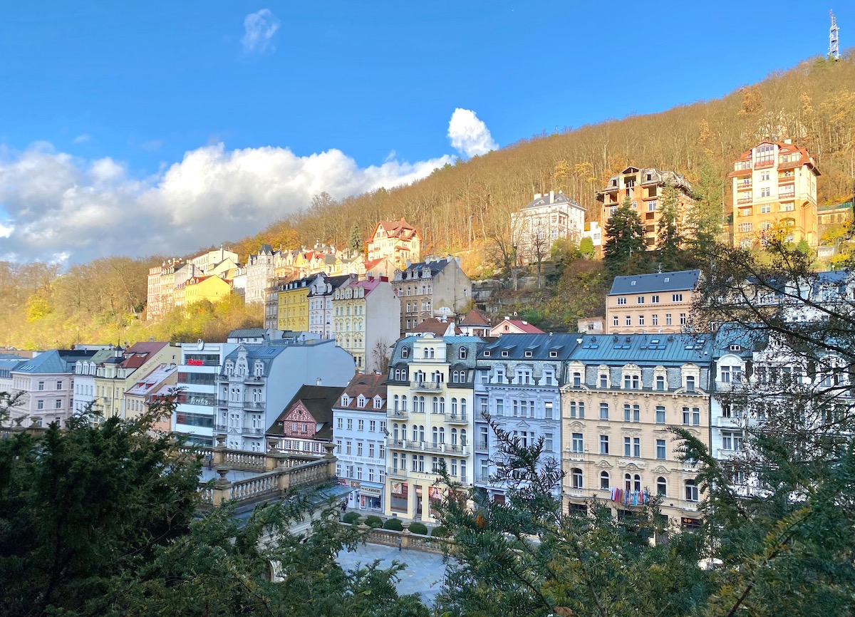 Pastel colourred buildings in the spa town of Karlovy Vary