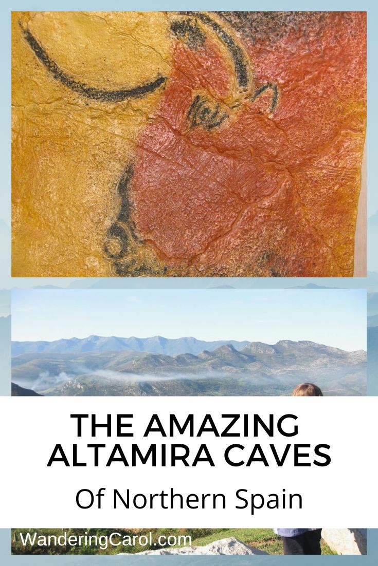 Bison cave painting and mountains of Cantabria Province.