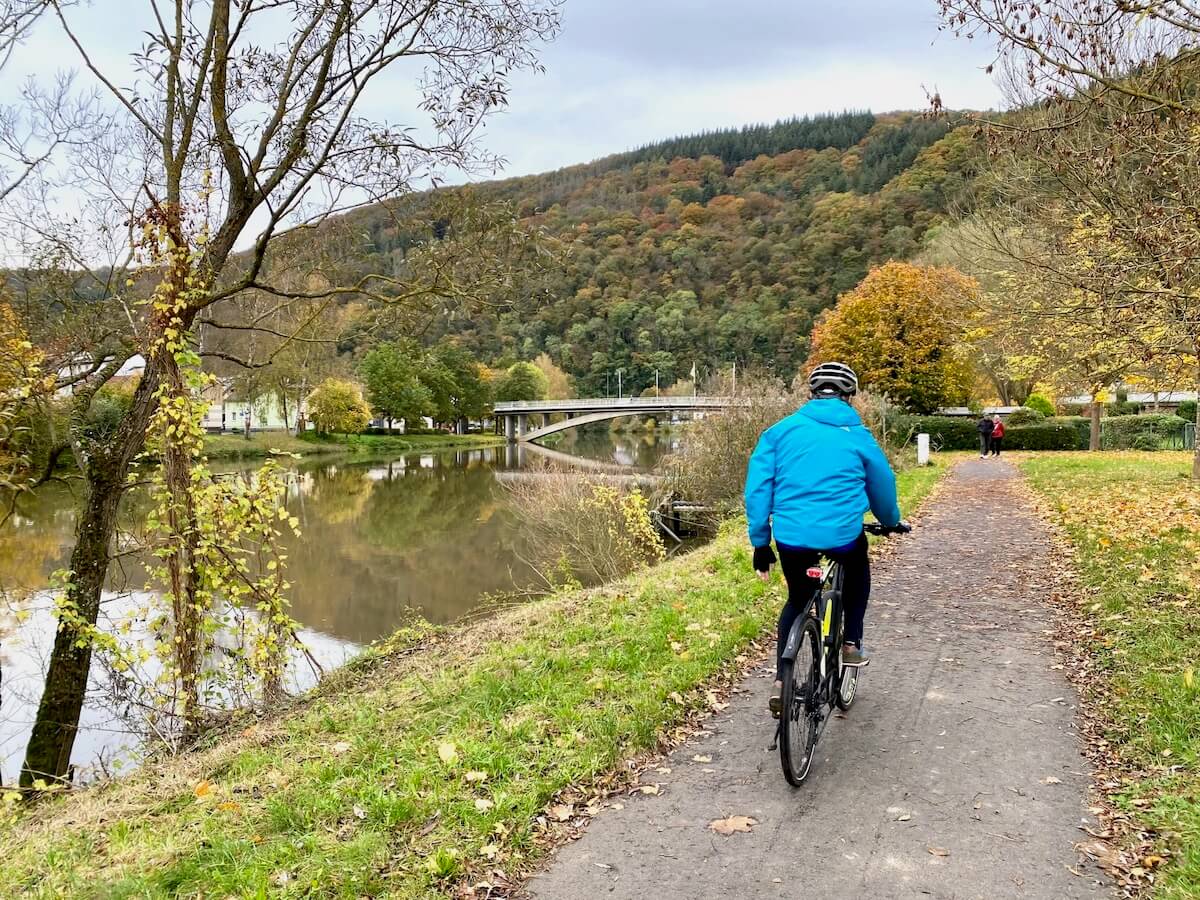 Cyclist on the Lahn River.