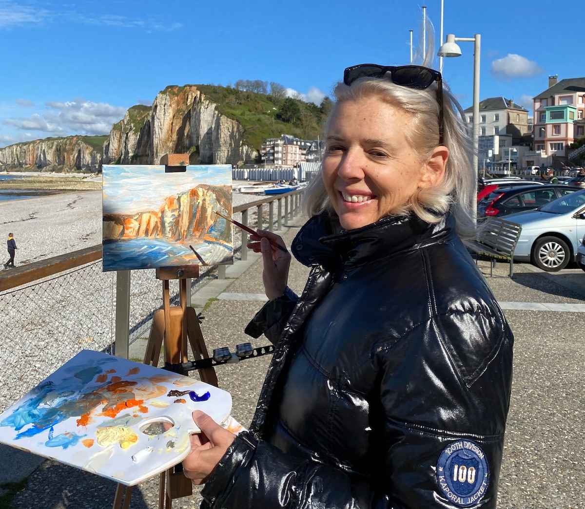 Wandering Carol painting in Normandy on the coast