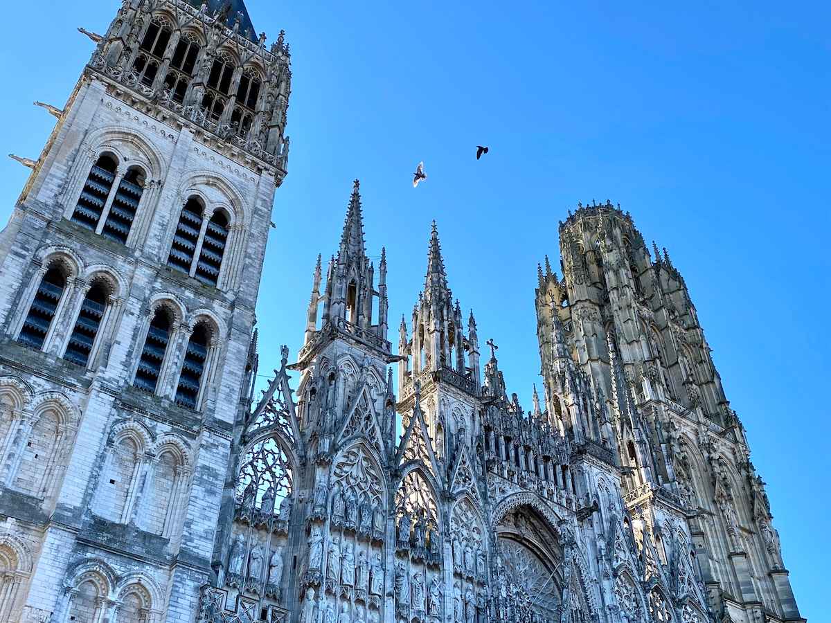 Rouen Cathedral with the three towers of different eras.