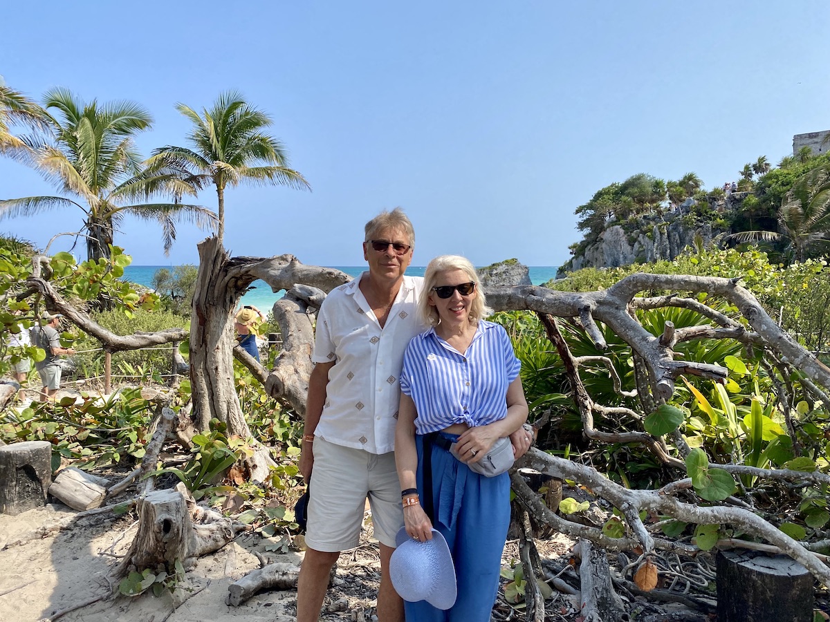 Mark Simpson and Carol Perehudoff on the coast in Tulum.