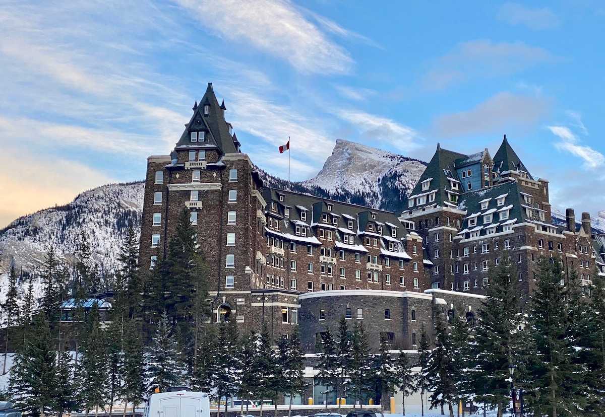 Fairmont Banff Springs Hotel with snow.